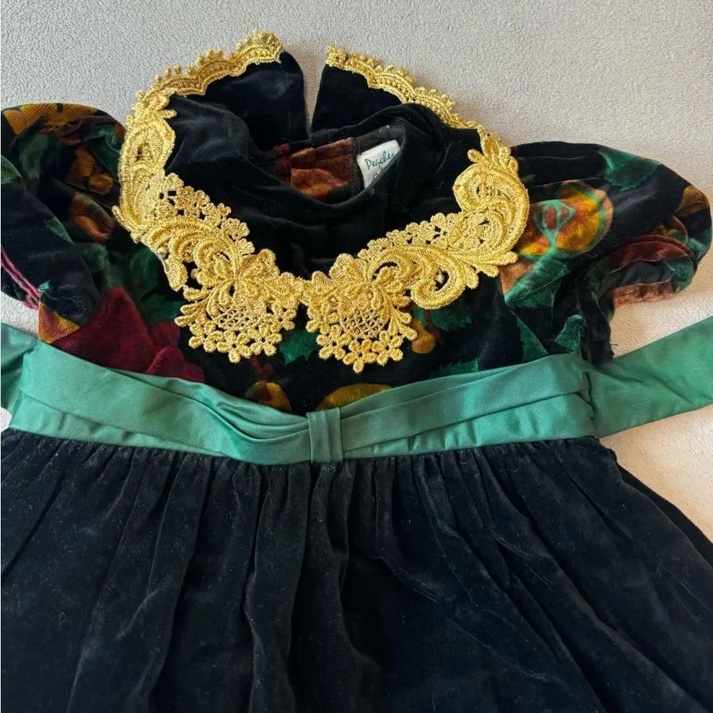 Peaches N Cream Toddler Girl Dress Size 2T Holiday Velvet Floral Black